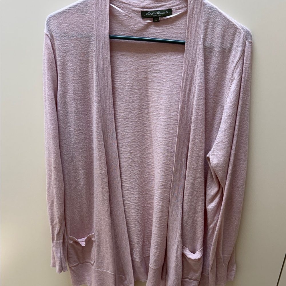 Eddie Bauer Open-Front Lightweight Cardigan in Pale Pink